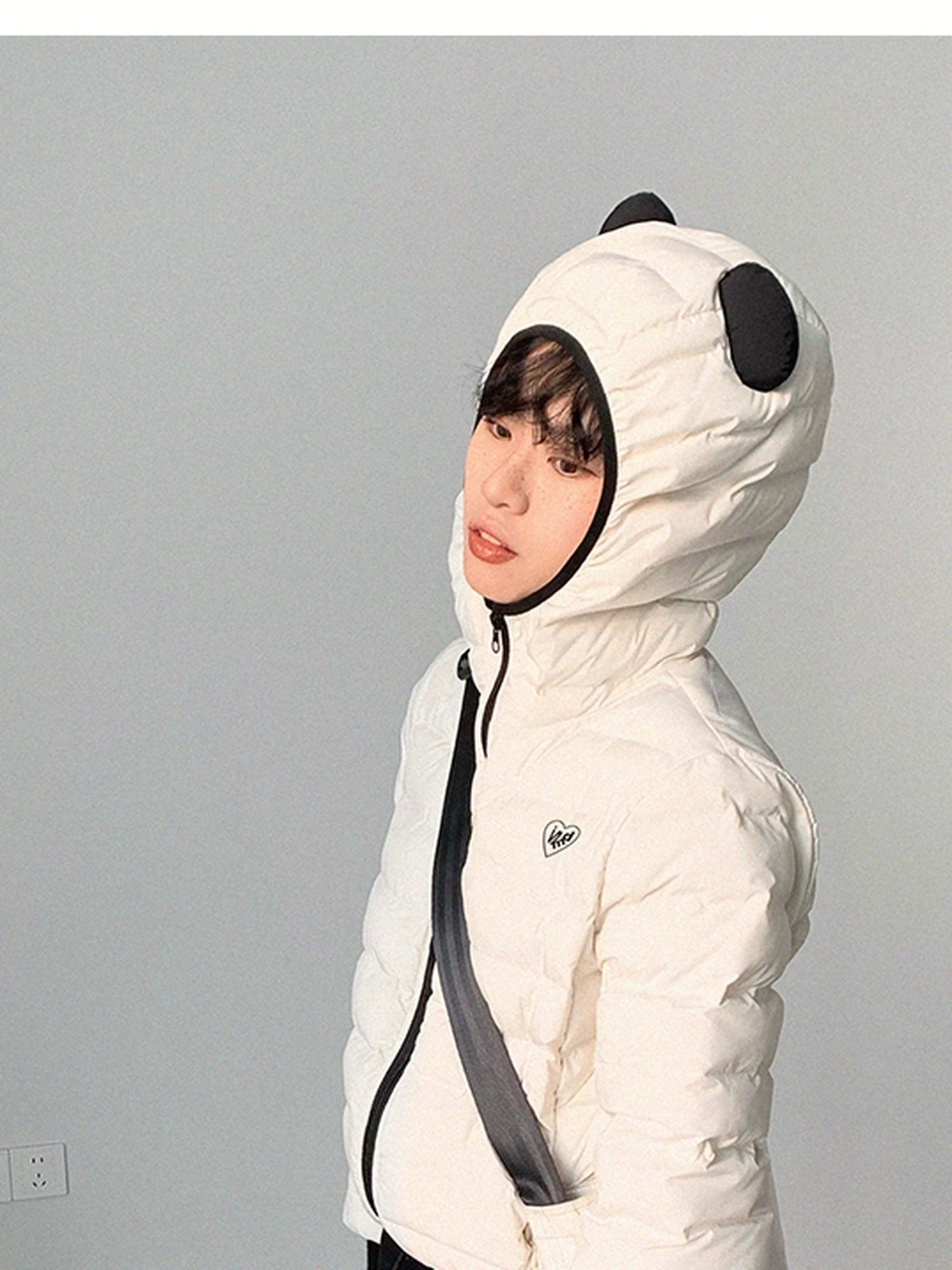 Panda Ear Rib Cotton Hooded Short Jacket