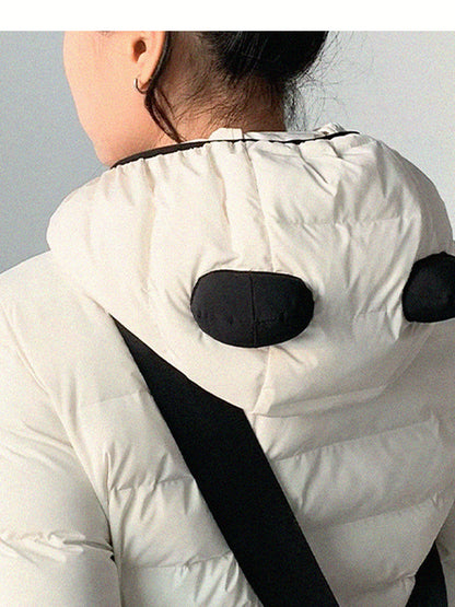 innomoood Panda Ear Rib Cotton Hooded Short Jacket