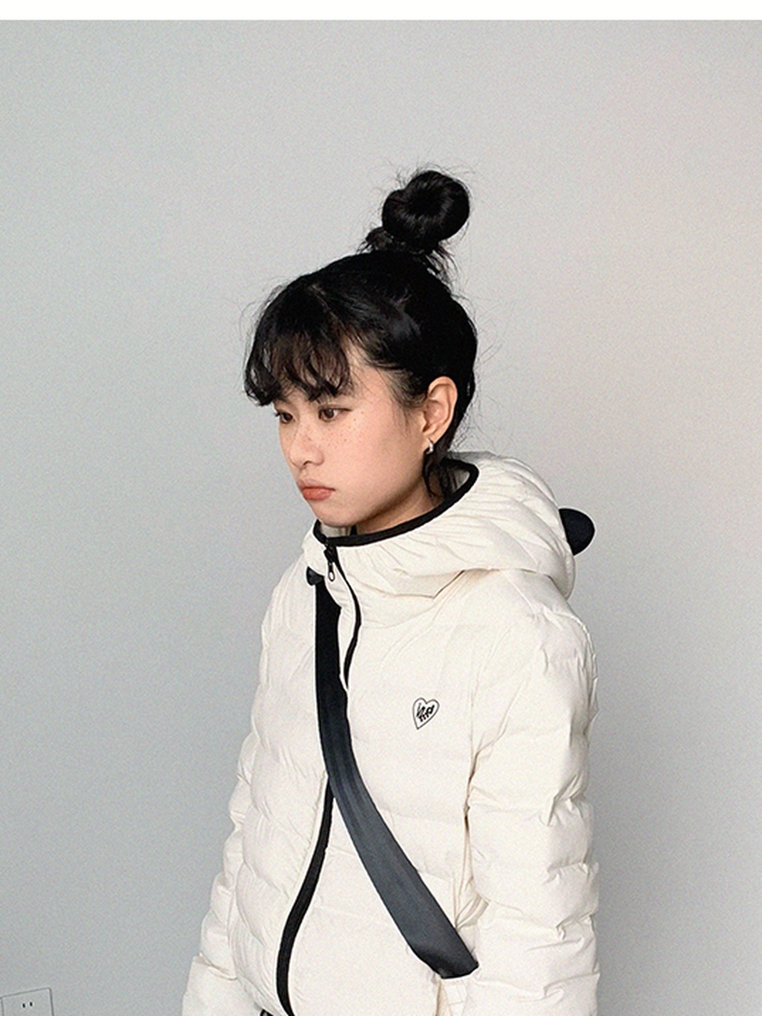 innomoood Panda Ear Rib Cotton Hooded Short Jacket