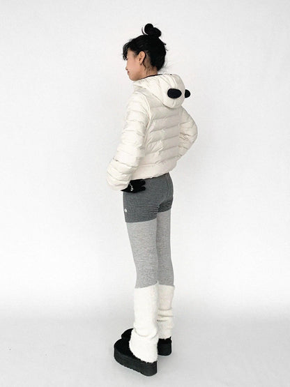 Panda Ear Rib Cotton Hooded Short Jacket