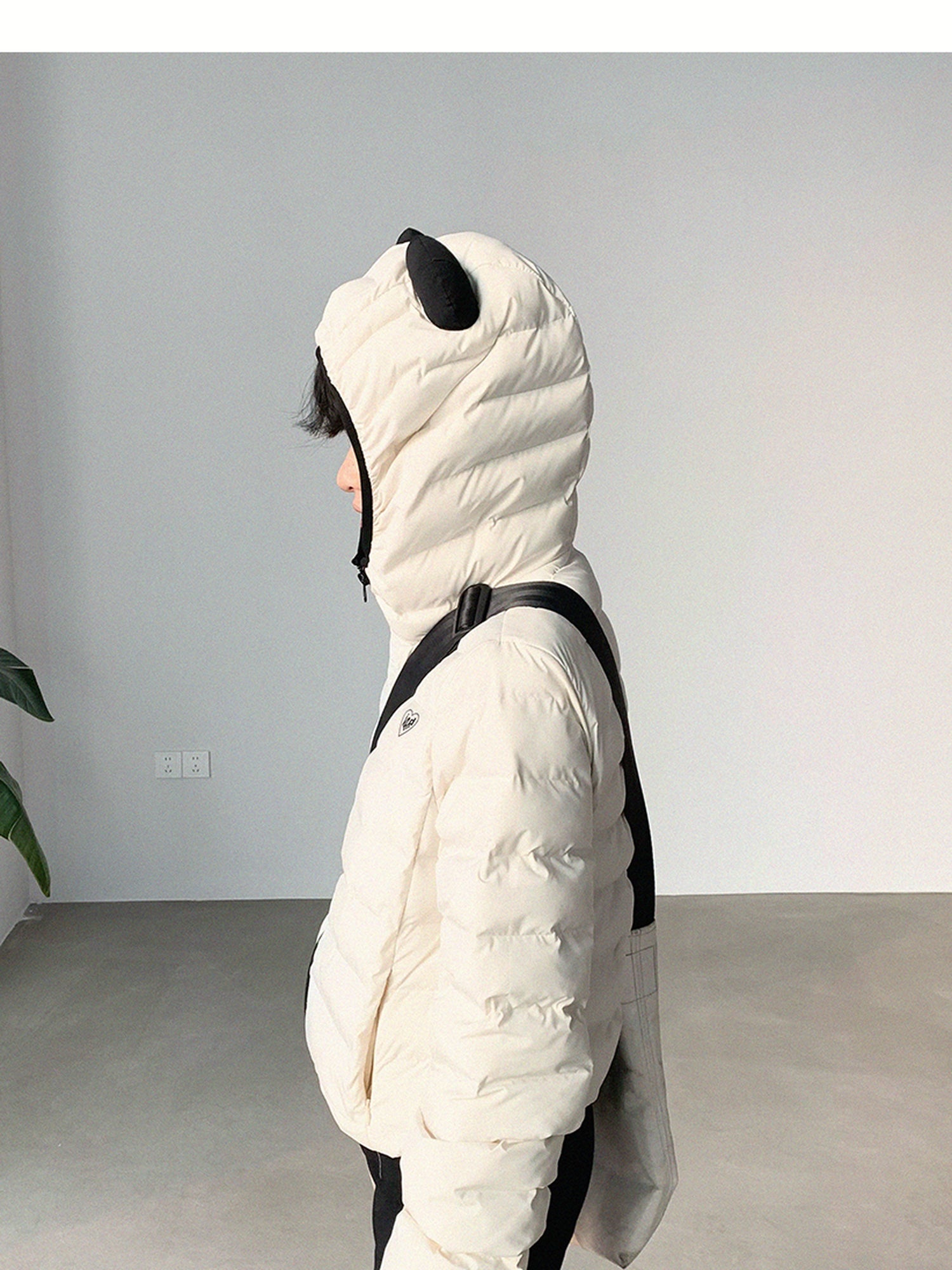 innomoood Panda Ear Rib Cotton Hooded Short Jacket