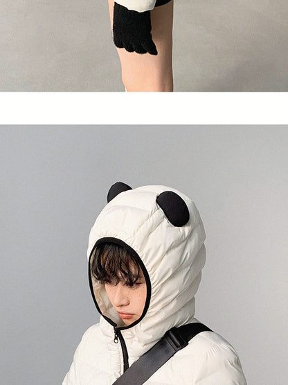 innomoood Panda Ear Rib Cotton Hooded Short Jacket