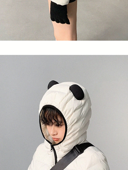 Panda Ear Rib Cotton Hooded Short Jacket