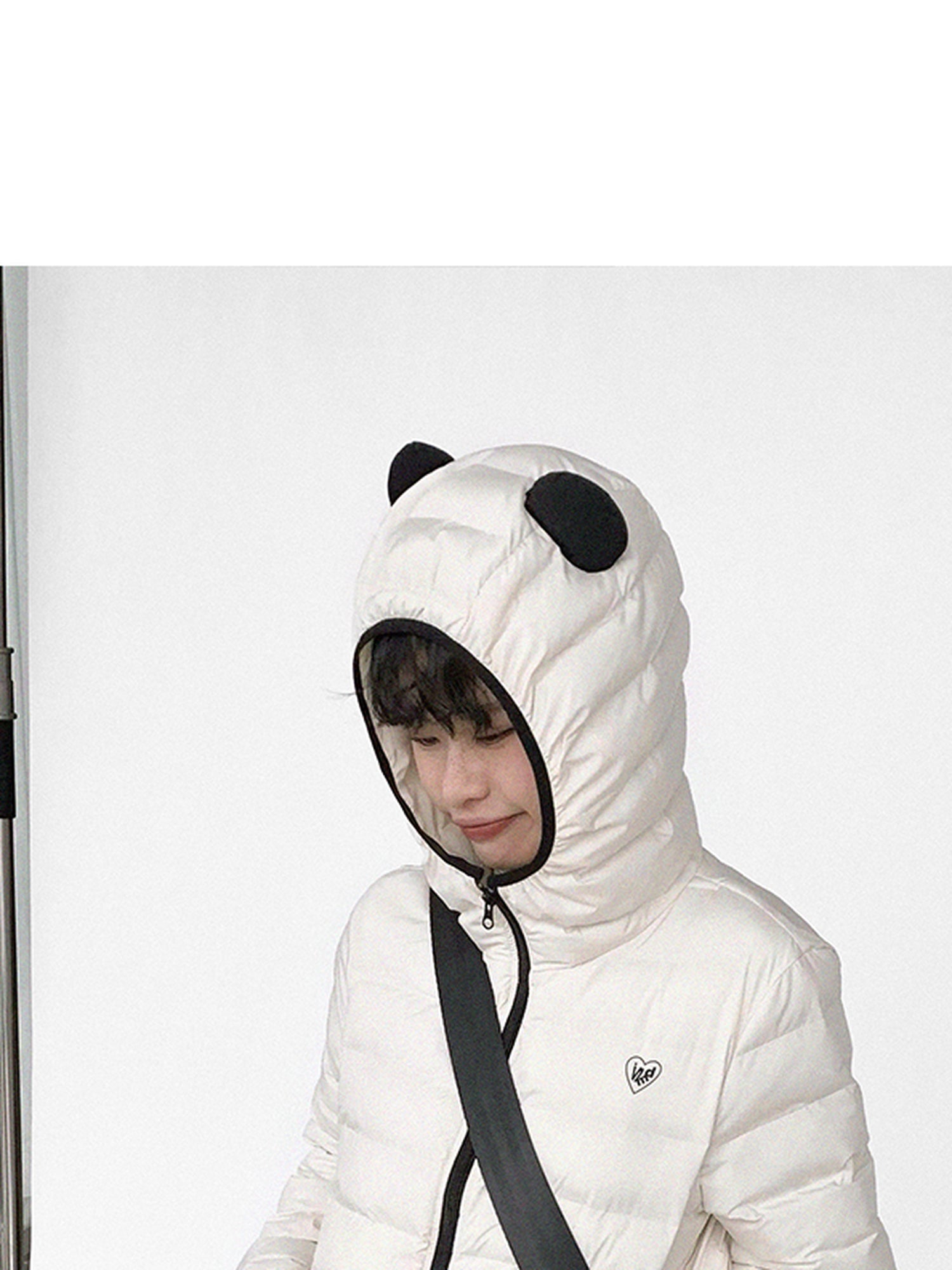 innomoood Panda Ear Rib Cotton Hooded Short Jacket