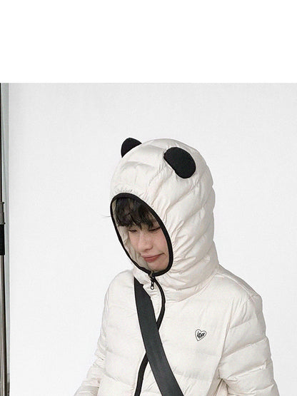 innomoood Panda Ear Rib Cotton Hooded Short Jacket