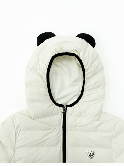 innomoood Panda Ear Rib Cotton Hooded Short Jacket