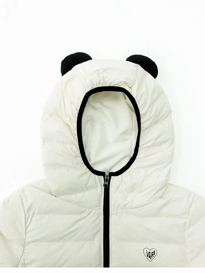 Panda Ear Rib Cotton Hooded Short Jacket