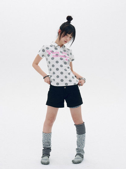 innomoood Pearl Polka Dot Contrast Print Henley Collar Women&