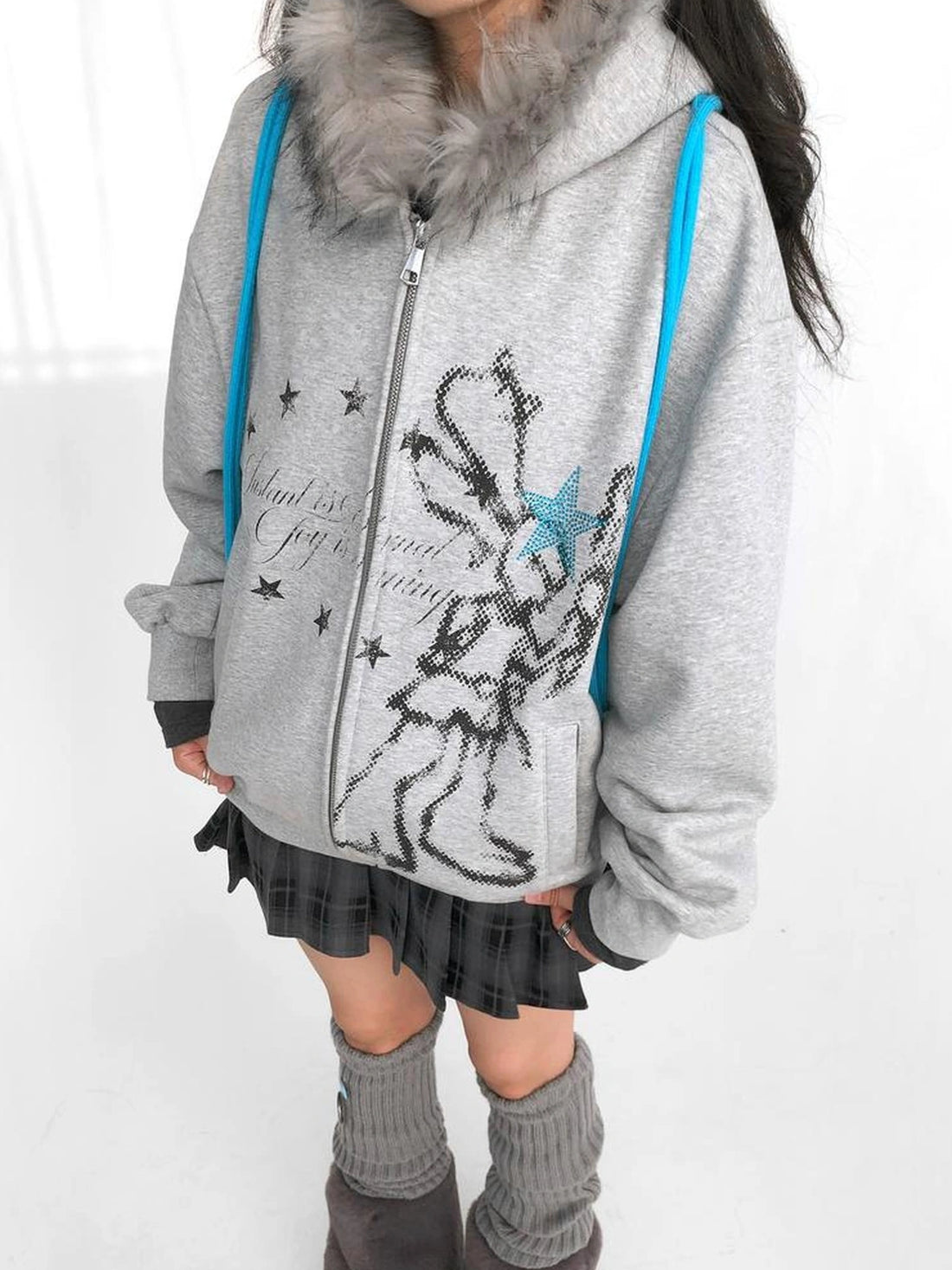 Pixel Drummer Bunny Fleece Hoodie Long-Sleeve