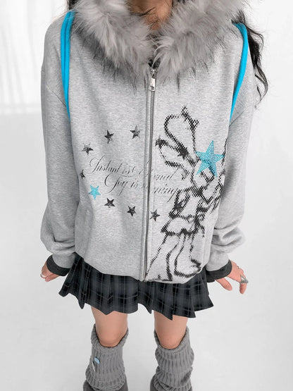 Pixel Drummer Bunny Fleece Hoodie Long-Sleeve