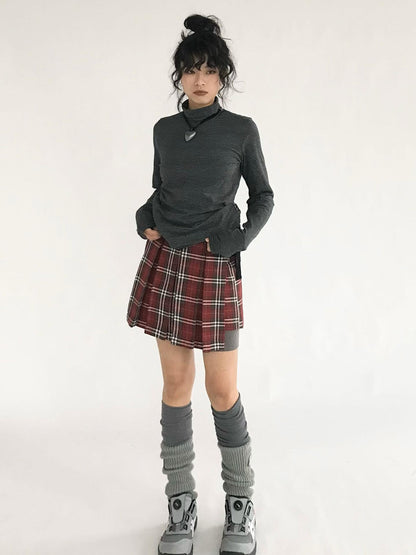 innomoood Plaid Wrap Skirt with Velvet Belt
