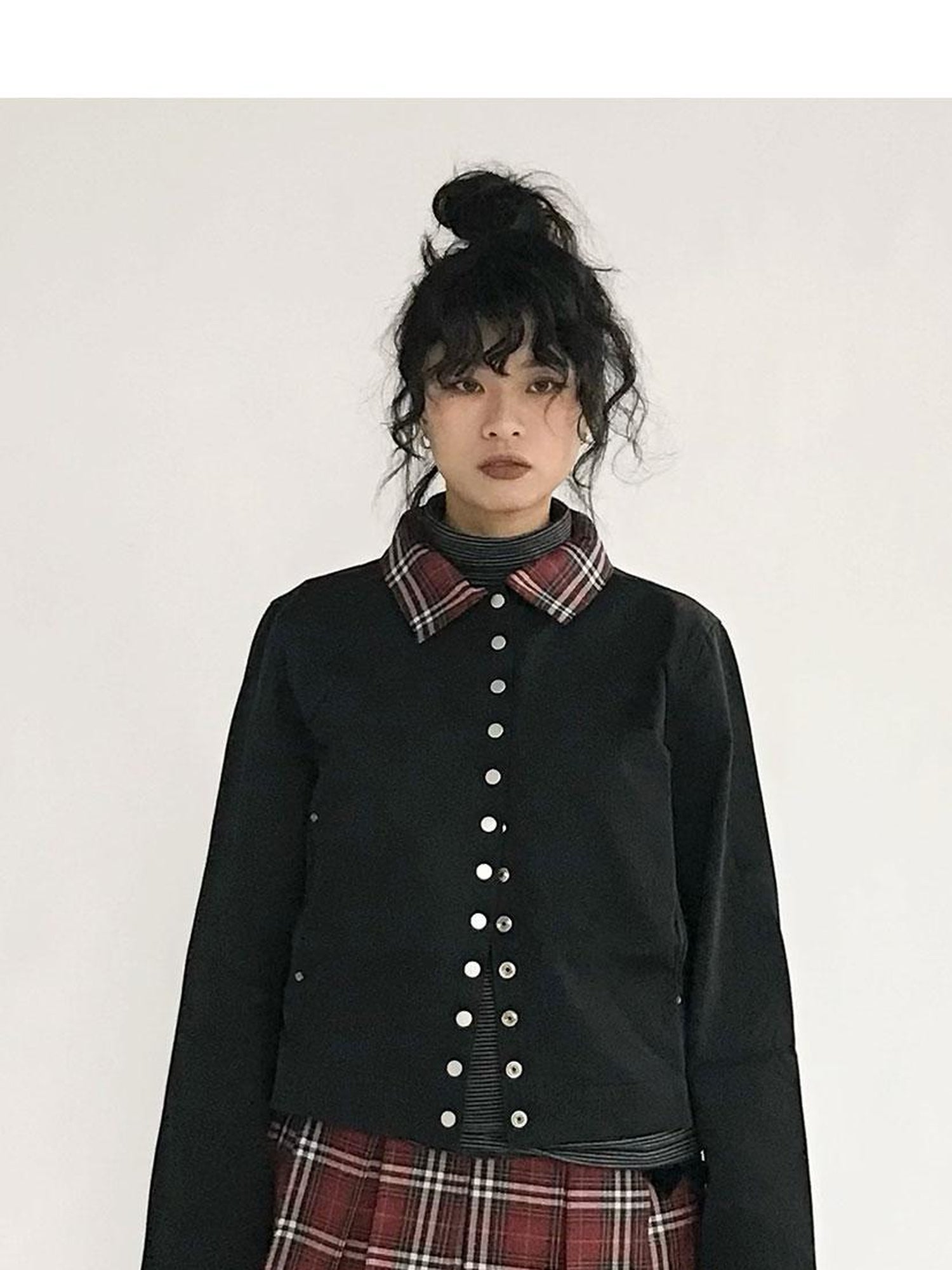 innomoood Plaid Wrap Skirt with Velvet Belt