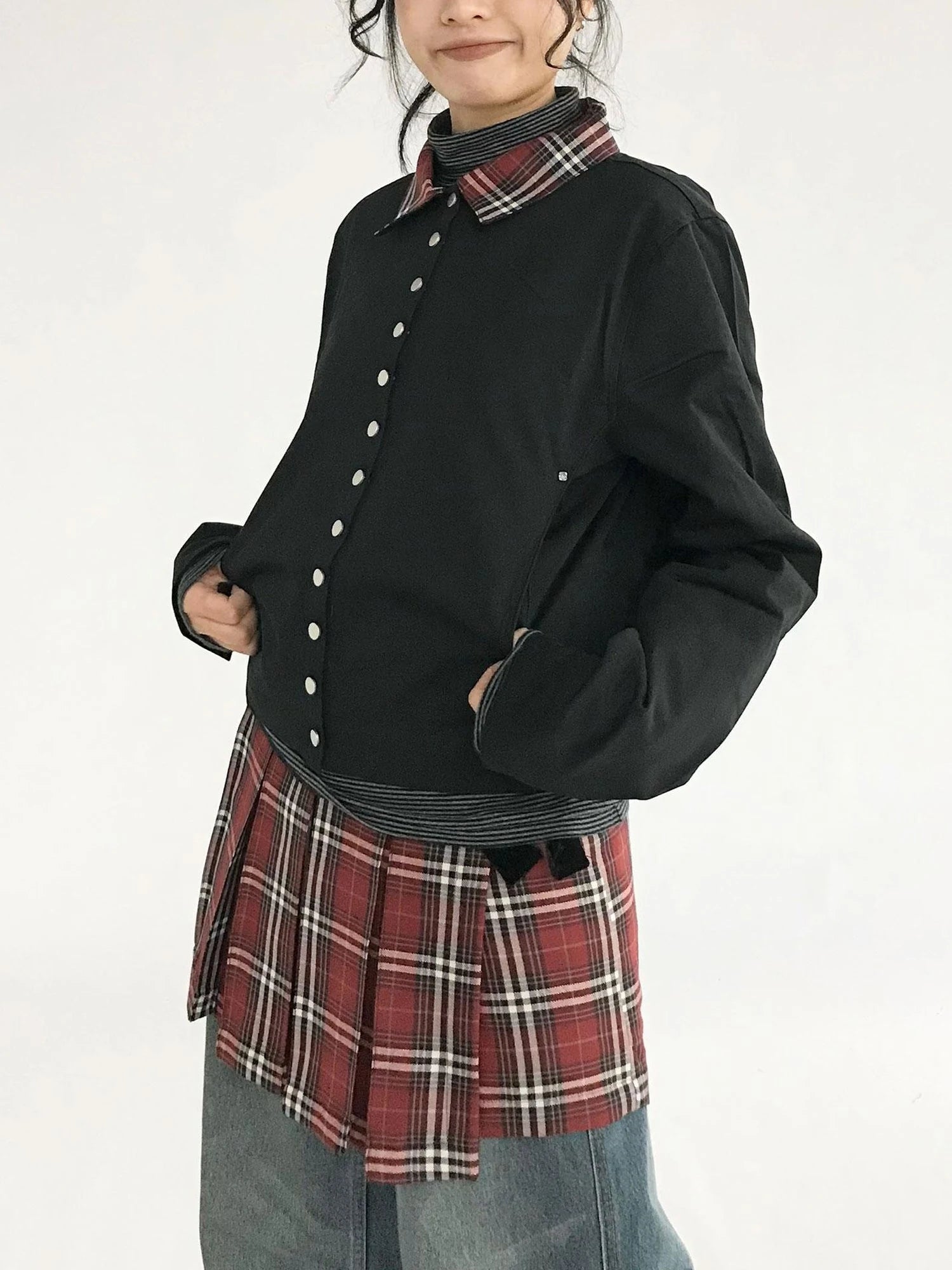 Plaid Wrap Skirt with Velvet Belt