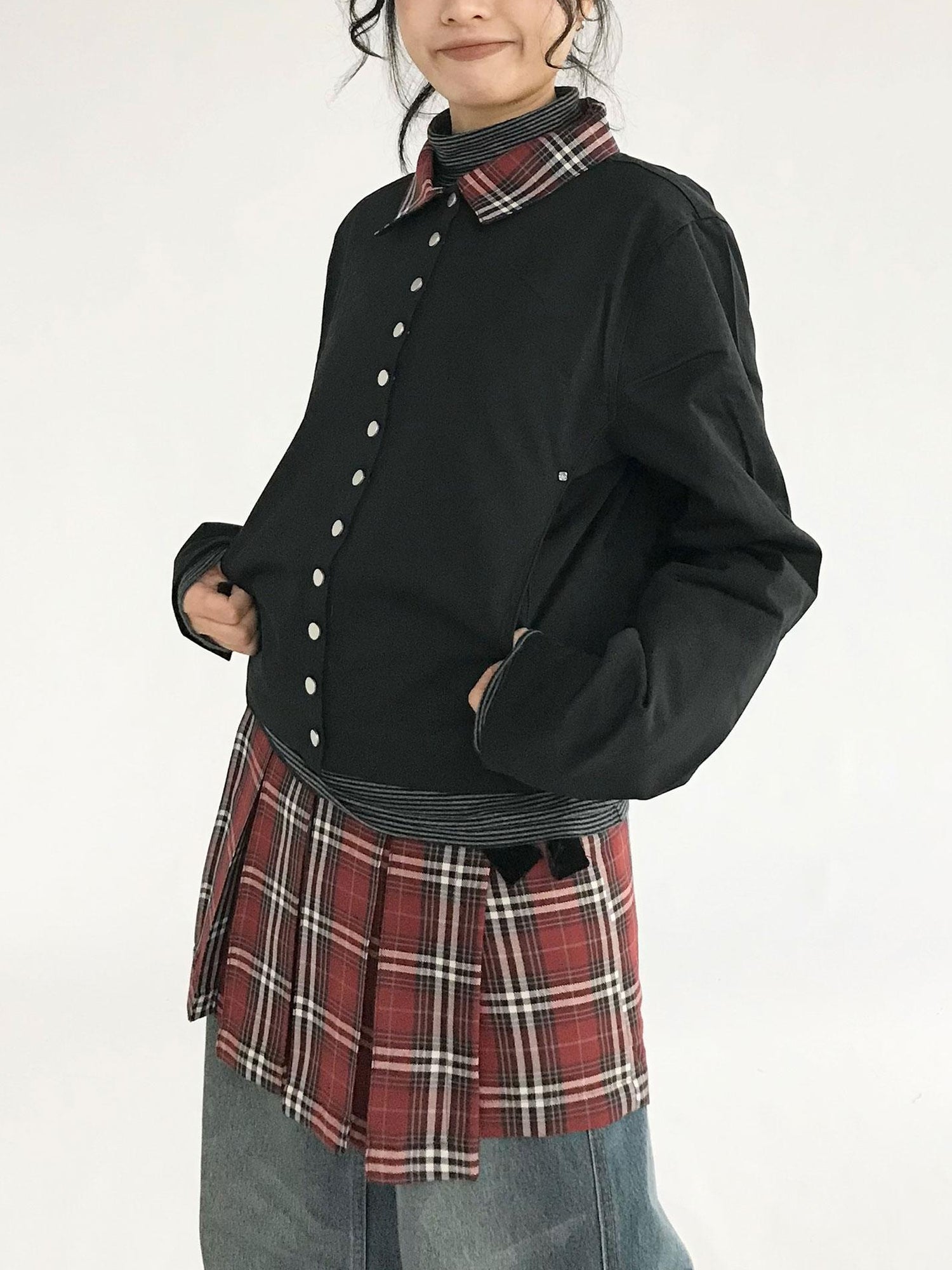 innomoood Plaid Wrap Skirt with Velvet Belt
