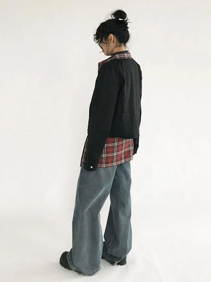 Plaid Wrap Skirt with Velvet Belt