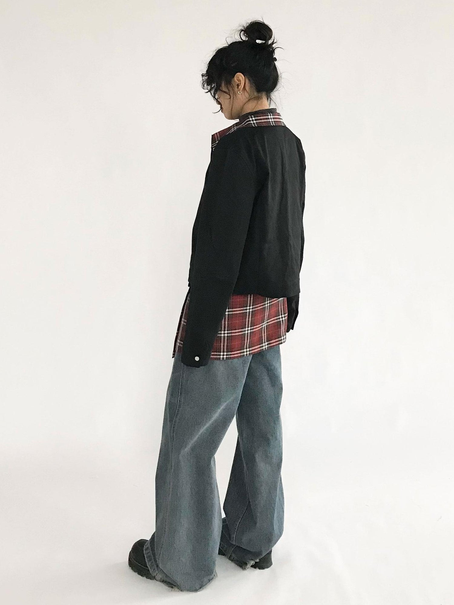innomoood Plaid Wrap Skirt with Velvet Belt