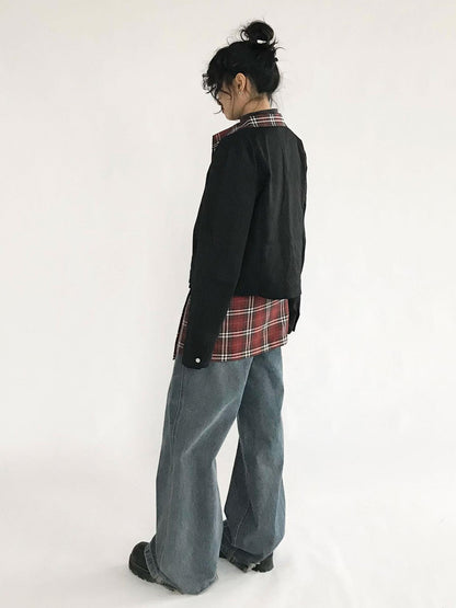 innomoood Plaid Wrap Skirt with Velvet Belt