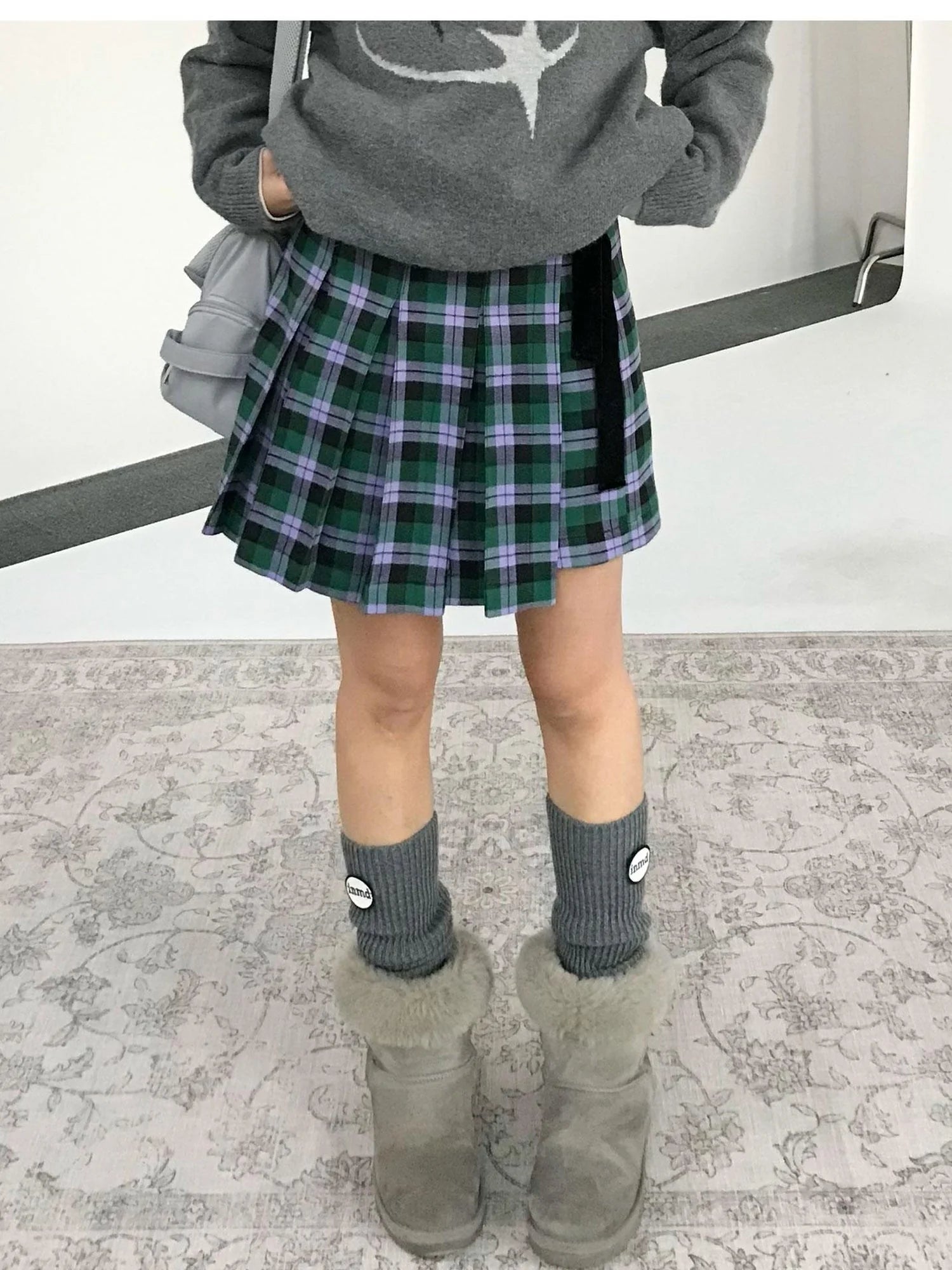 Plaid Wrap Skirt with Velvet Belt