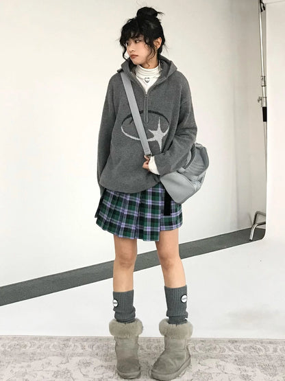 Plaid Wrap Skirt with Velvet Belt