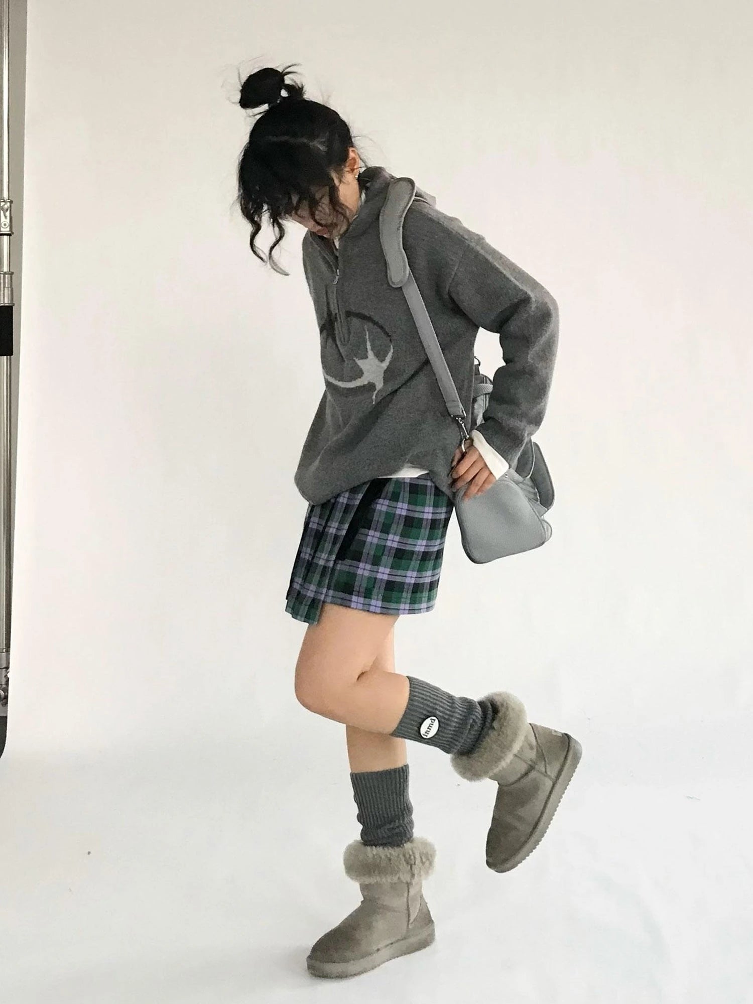 Plaid Wrap Skirt with Velvet Belt