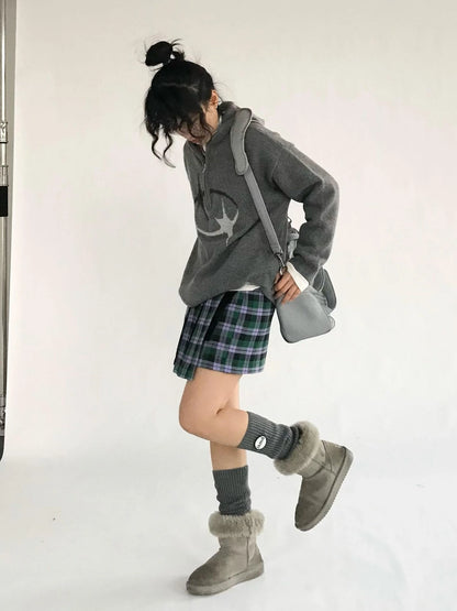 Plaid Wrap Skirt with Velvet Belt