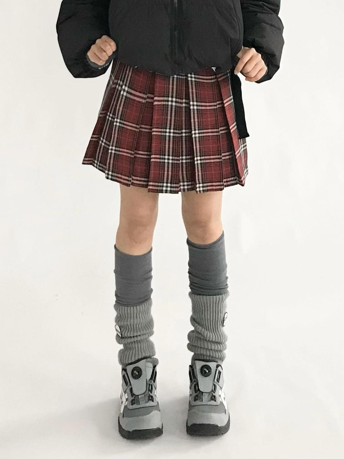 innomoood Plaid Wrap Skirt with Velvet Belt
