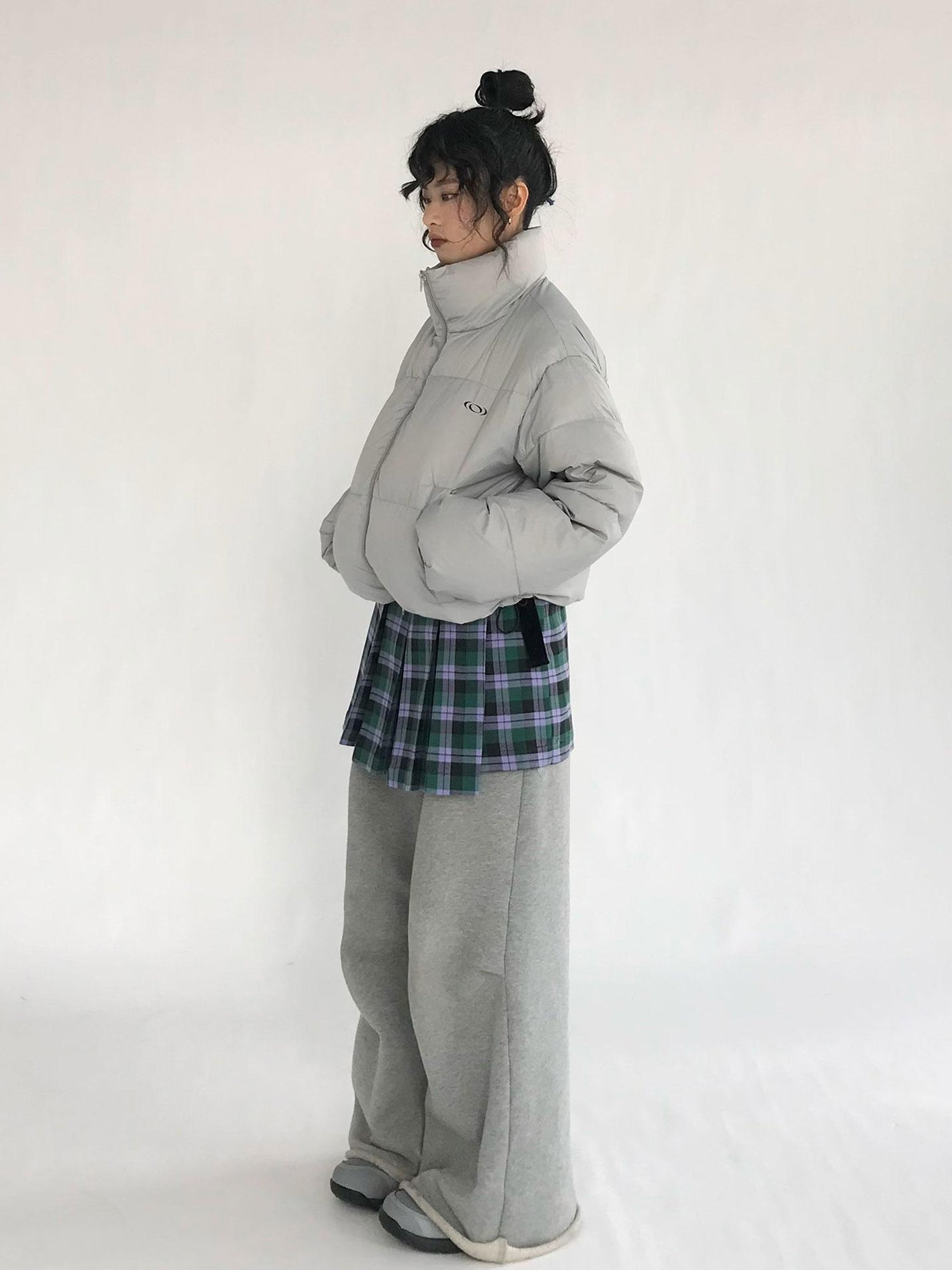 innomoood Plaid Wrap Skirt with Velvet Belt