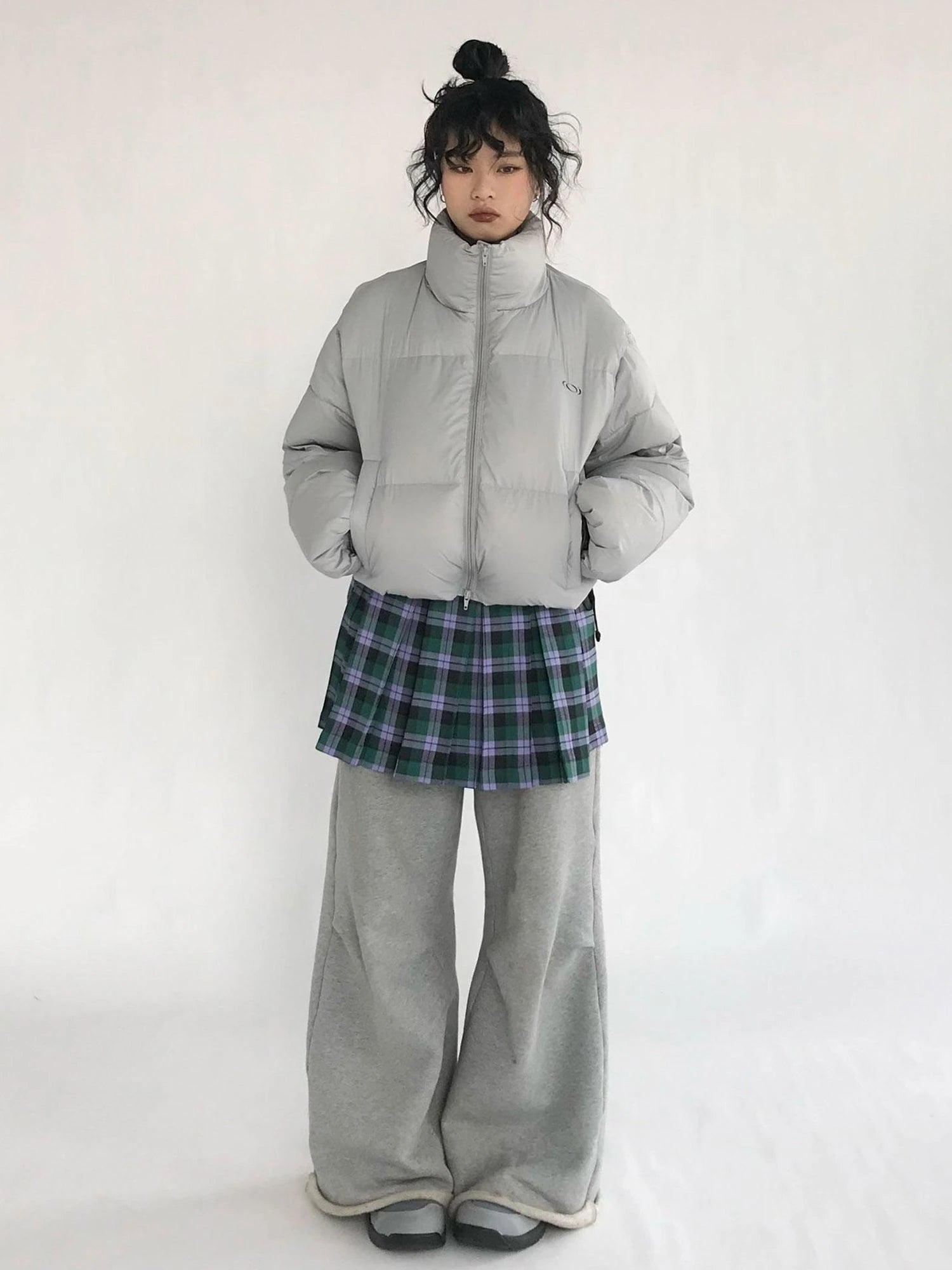 Plaid Wrap Skirt with Velvet Belt