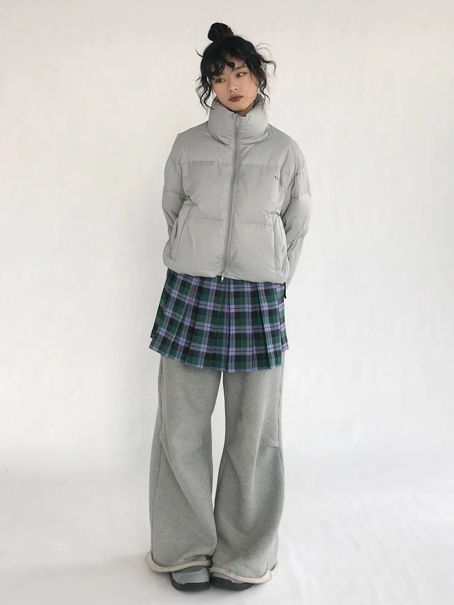 Plaid Wrap Skirt with Velvet Belt