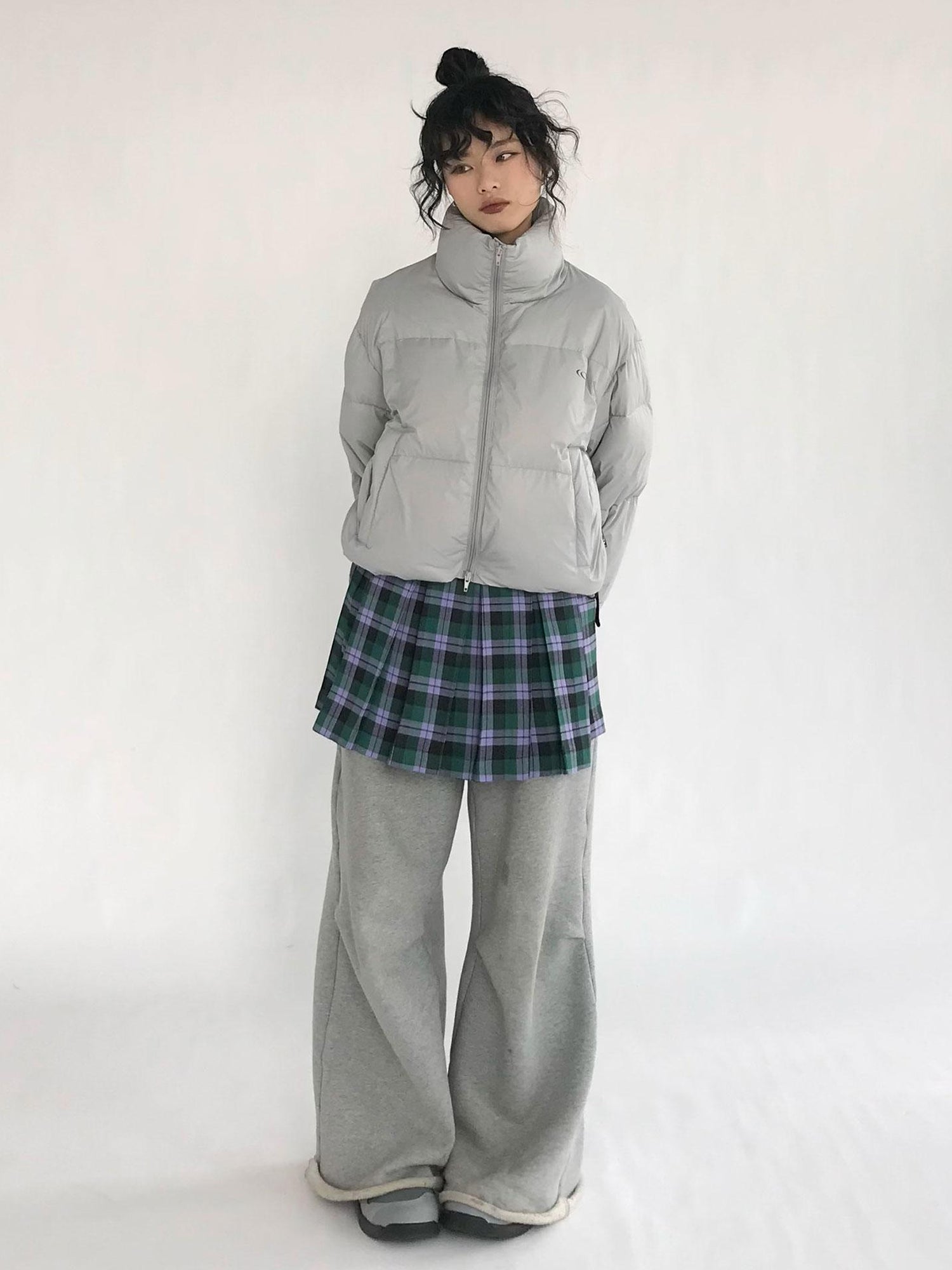 innomoood Plaid Wrap Skirt with Velvet Belt