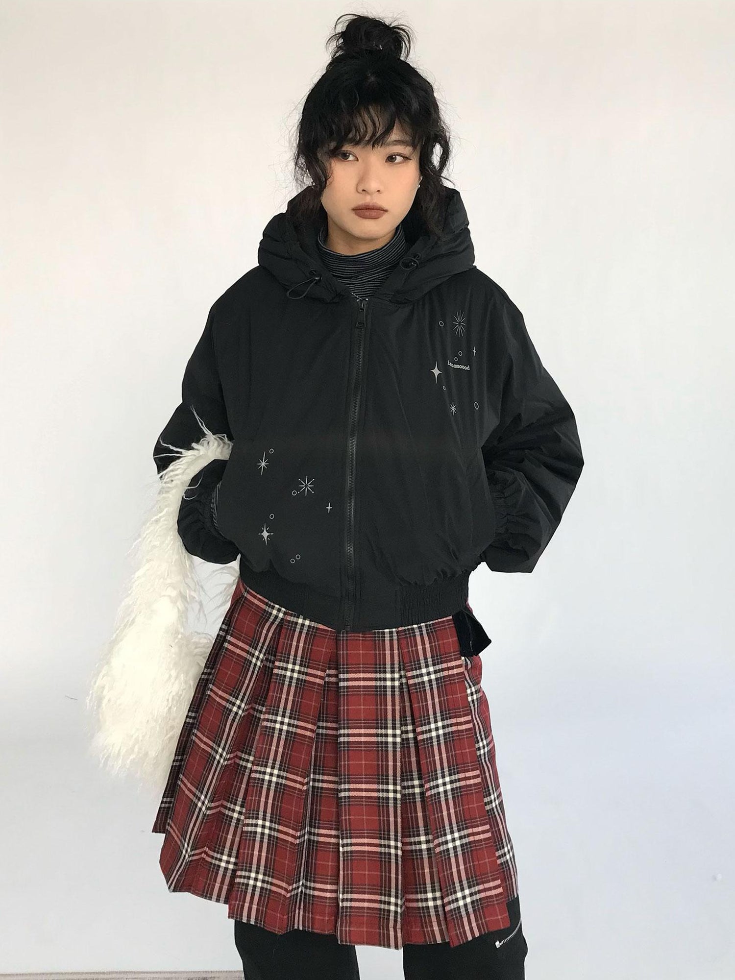 innomoood Plaid Wrap Skirt with Velvet Belt