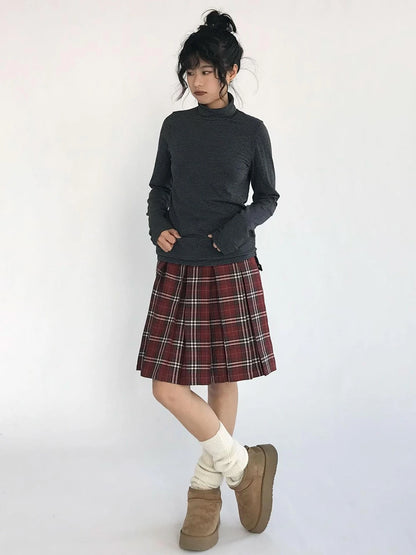 Plaid Wrap Skirt with Velvet Belt