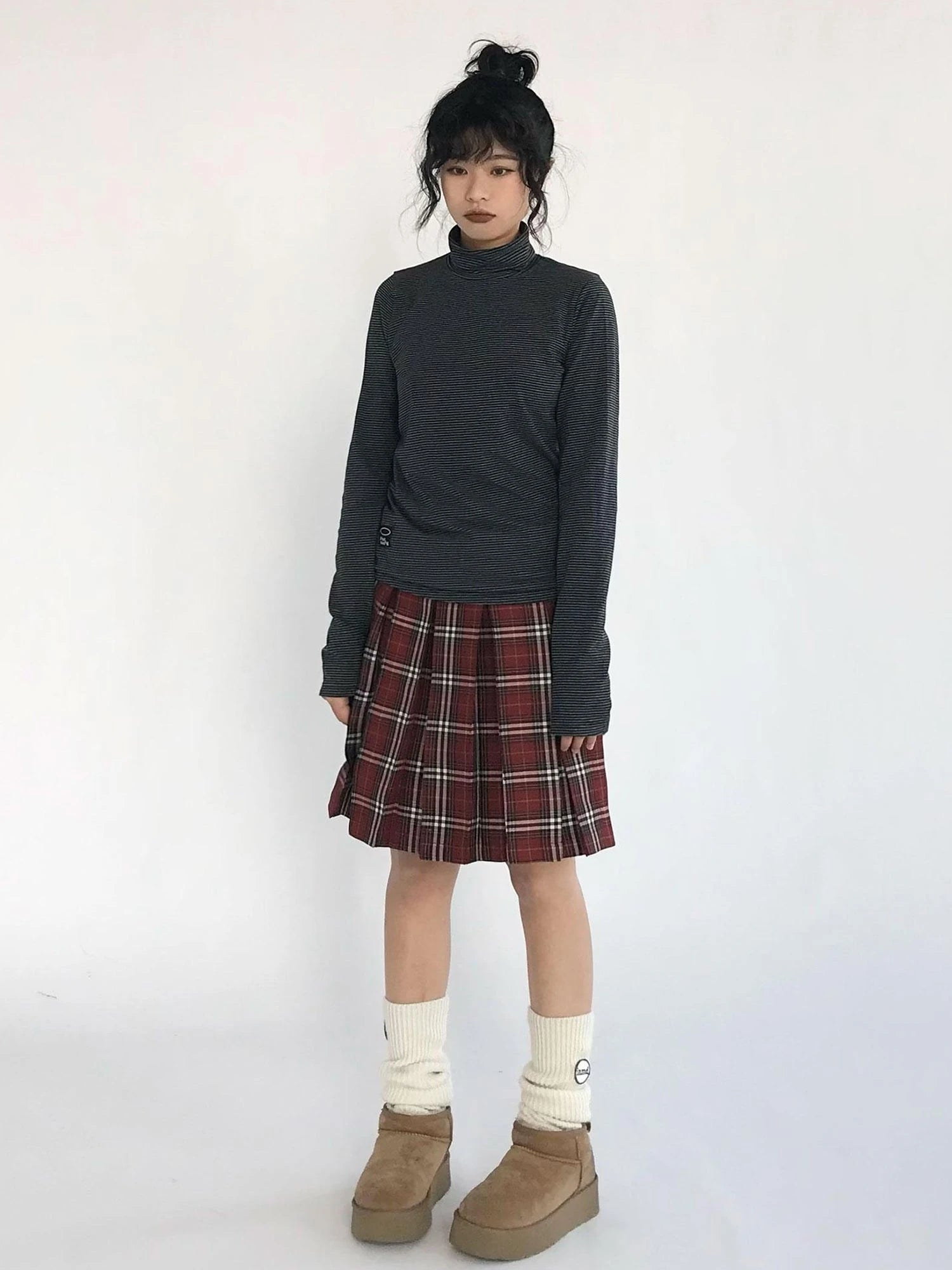 Plaid Wrap Skirt with Velvet Belt