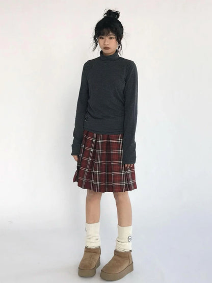 Plaid Wrap Skirt with Velvet Belt