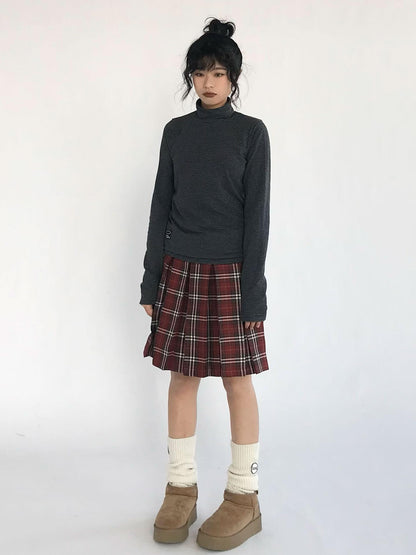 innomoood Plaid Wrap Skirt with Velvet Belt