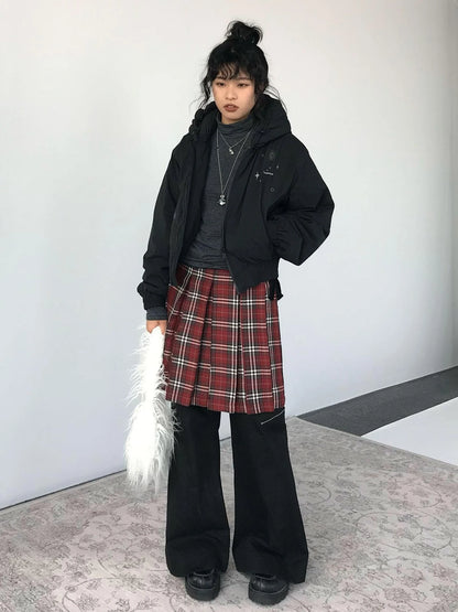 Plaid Wrap Skirt with Velvet Belt