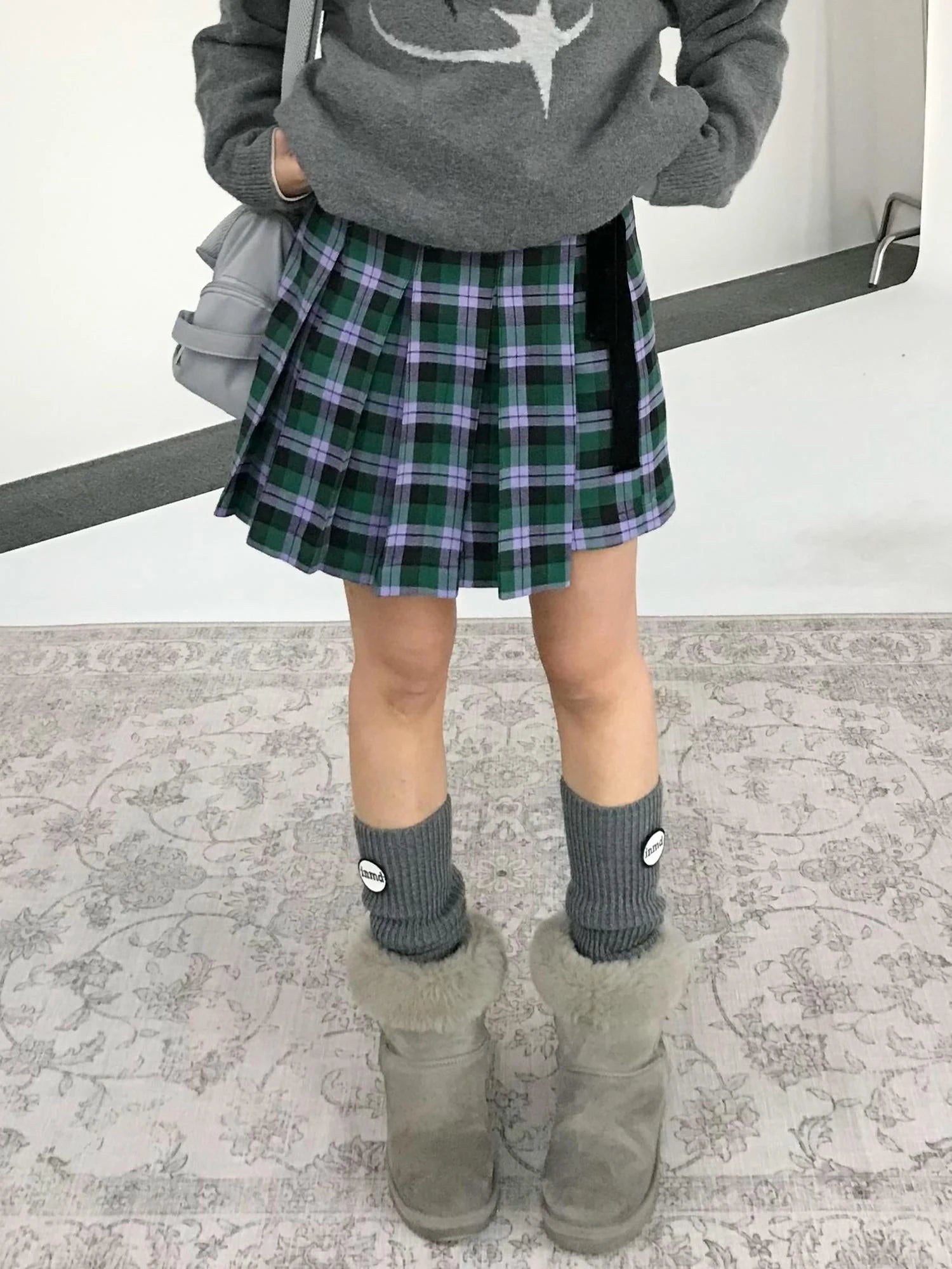 Plaid Wrap Skirt with Velvet Belt