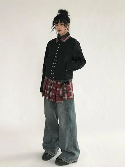 Plaid Wrap Skirt with Velvet Belt