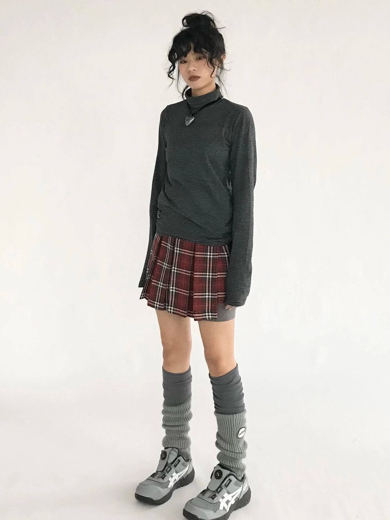 Plaid Wrap Skirt with Velvet Belt