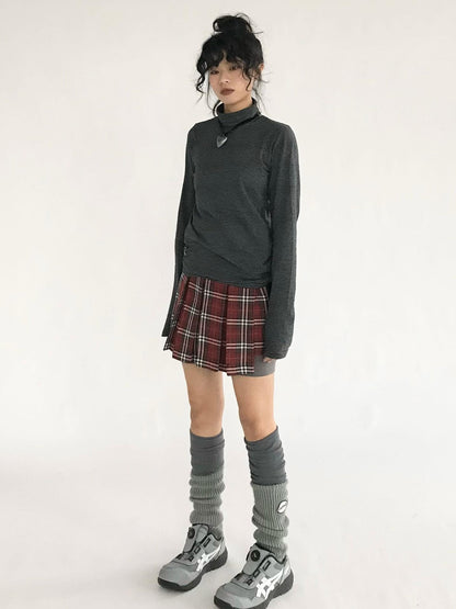 innomoood Plaid Wrap Skirt with Velvet Belt