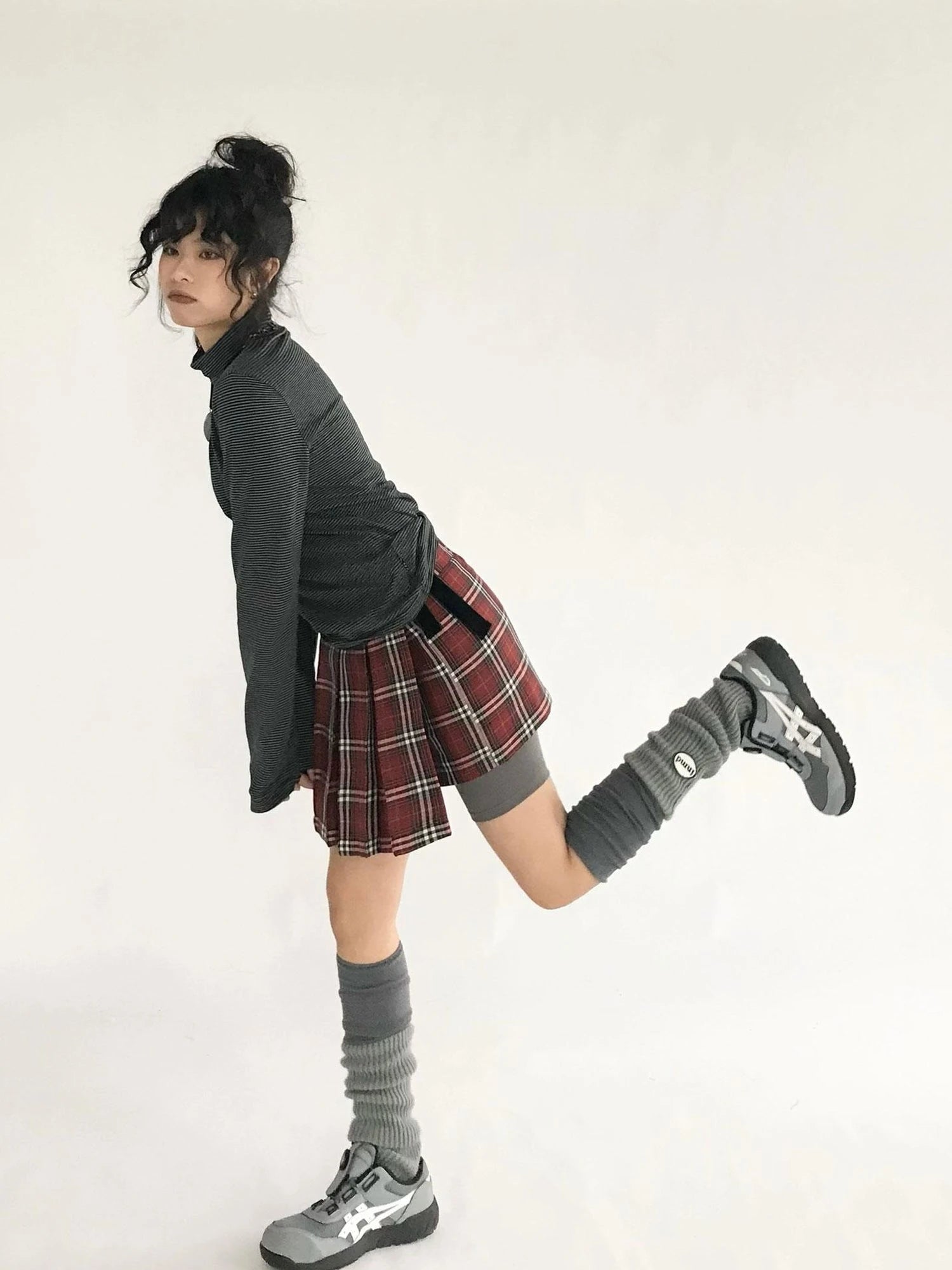 Plaid Wrap Skirt with Velvet Belt