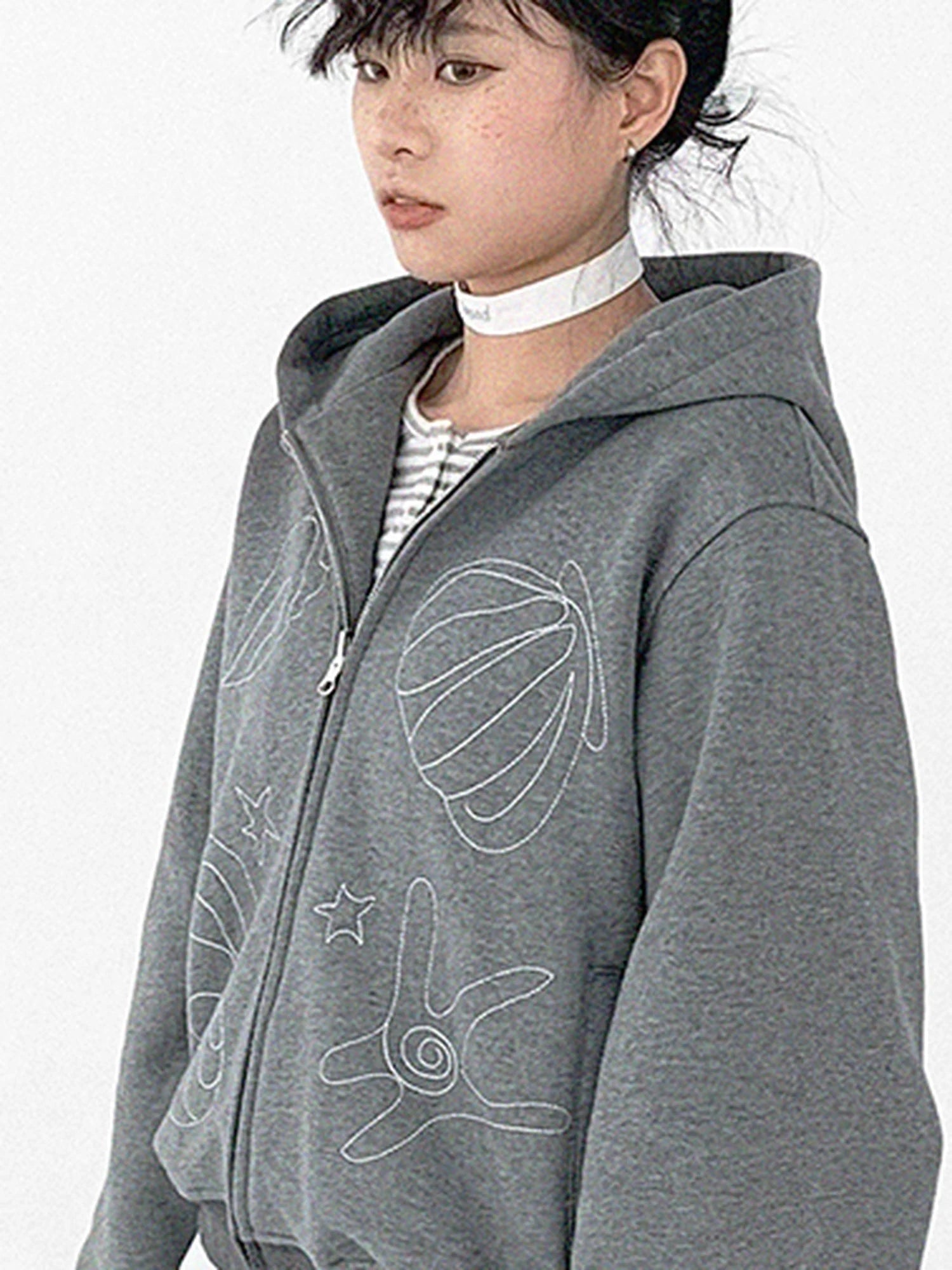 Pleated Skirt With Bear Embroidery And Dot Mesh Overlay