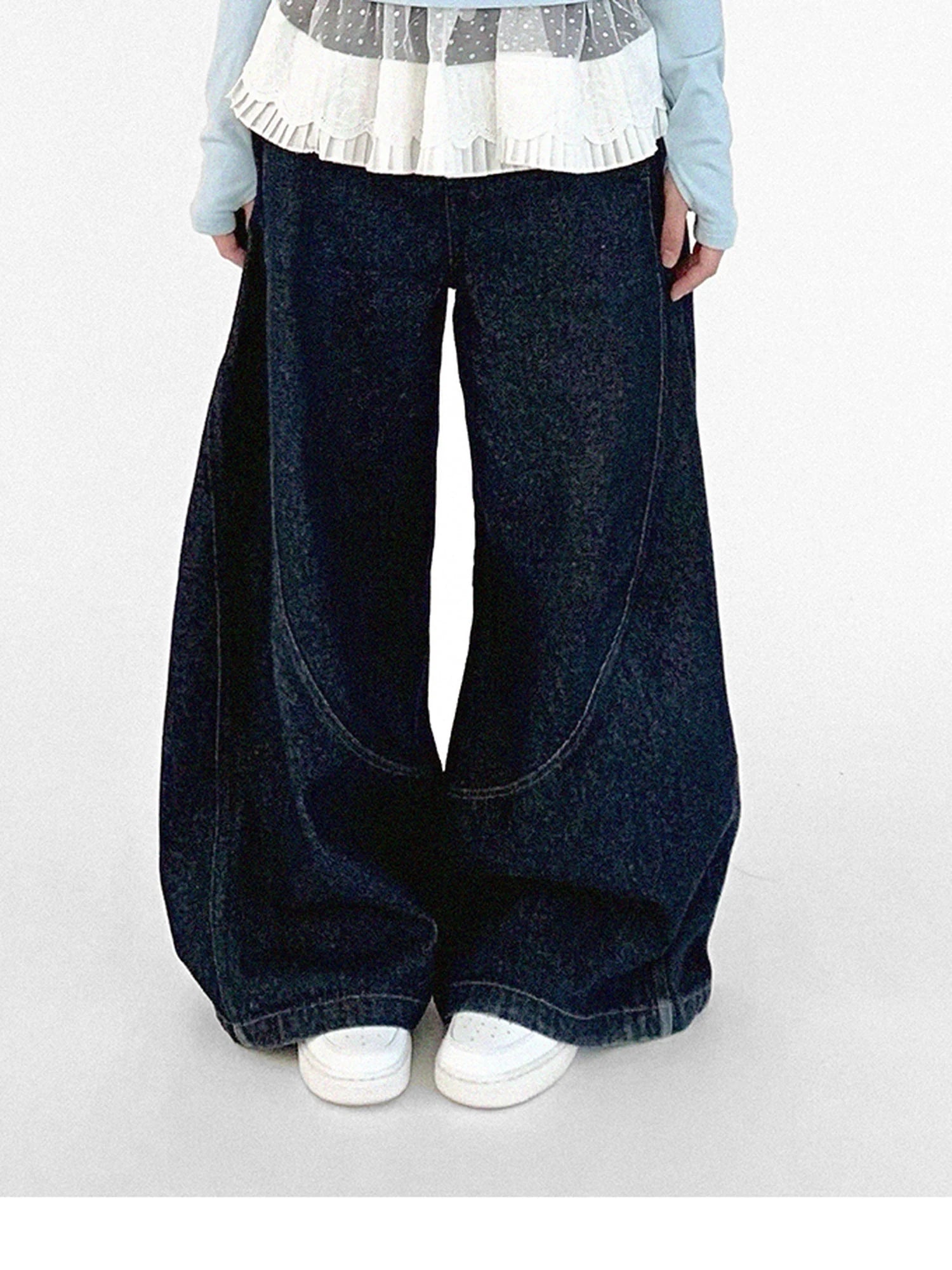 Pleated Skirt With Bear Embroidery And Dot Mesh Overlay