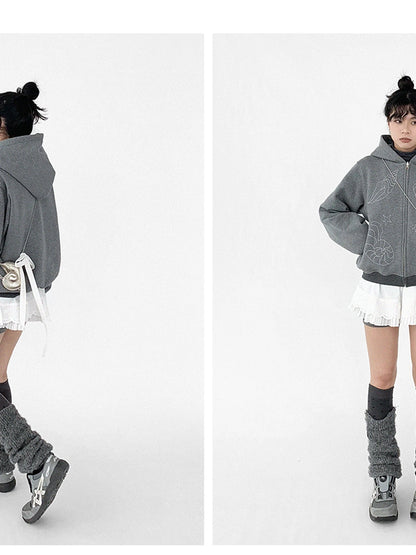 Pleated Skirt With Bear Embroidery And Dot Mesh Overlay