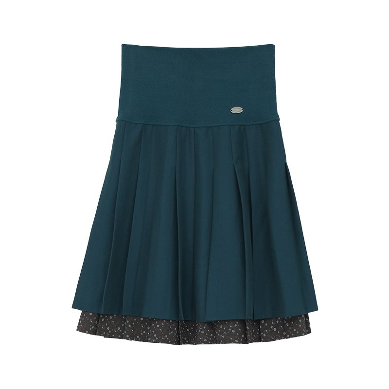 innomoood_Pleated_Spliced_Floral_Print_A_Line_Elastic_Waist_Women&