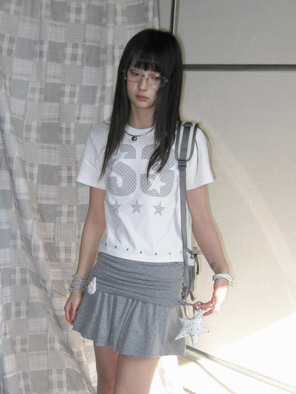 innomoood Polka Dot Print Metal Star Letter Graphic Women&