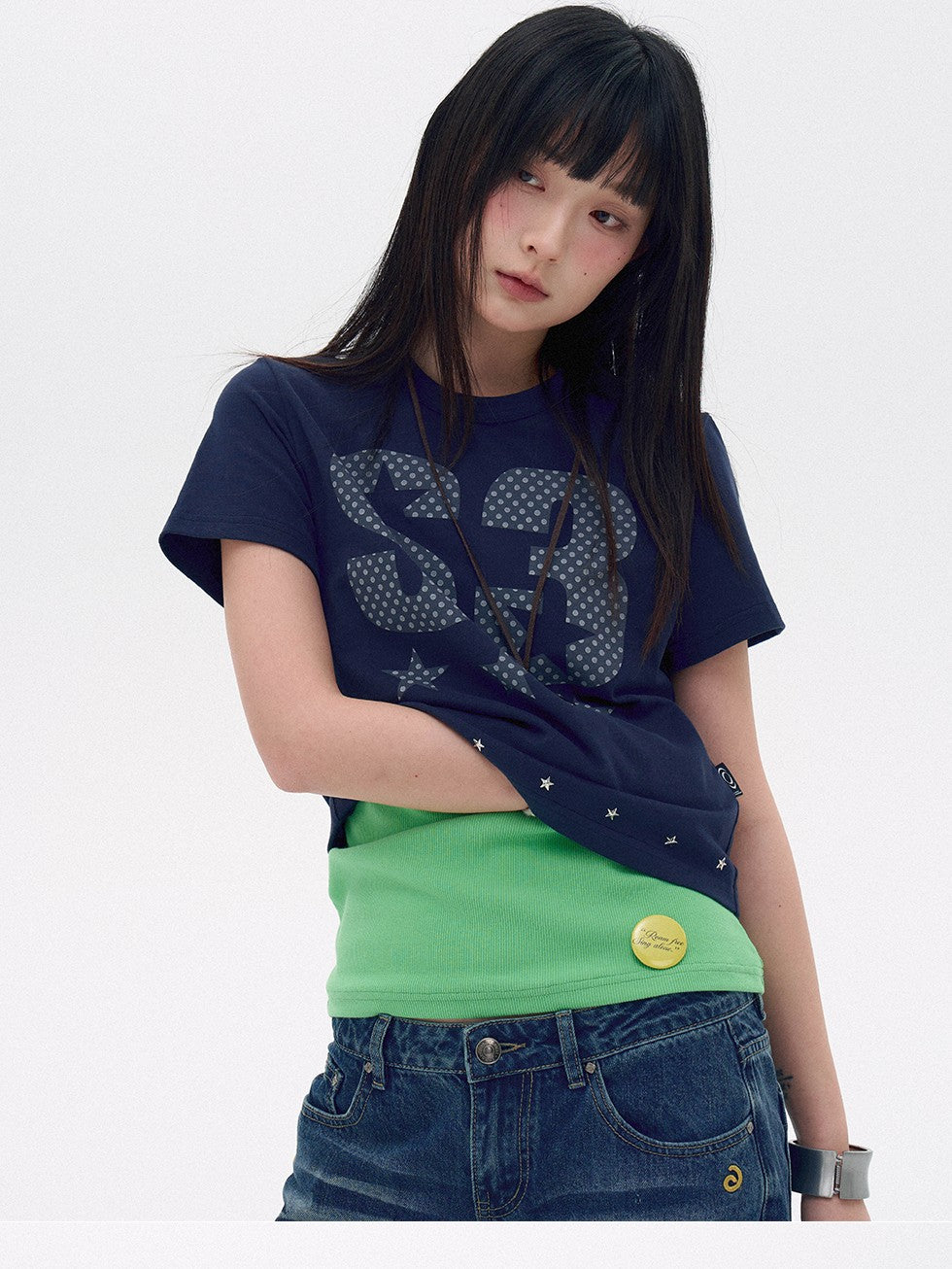 innomoood Polka Dot Print Metal Star Letter Graphic Women&