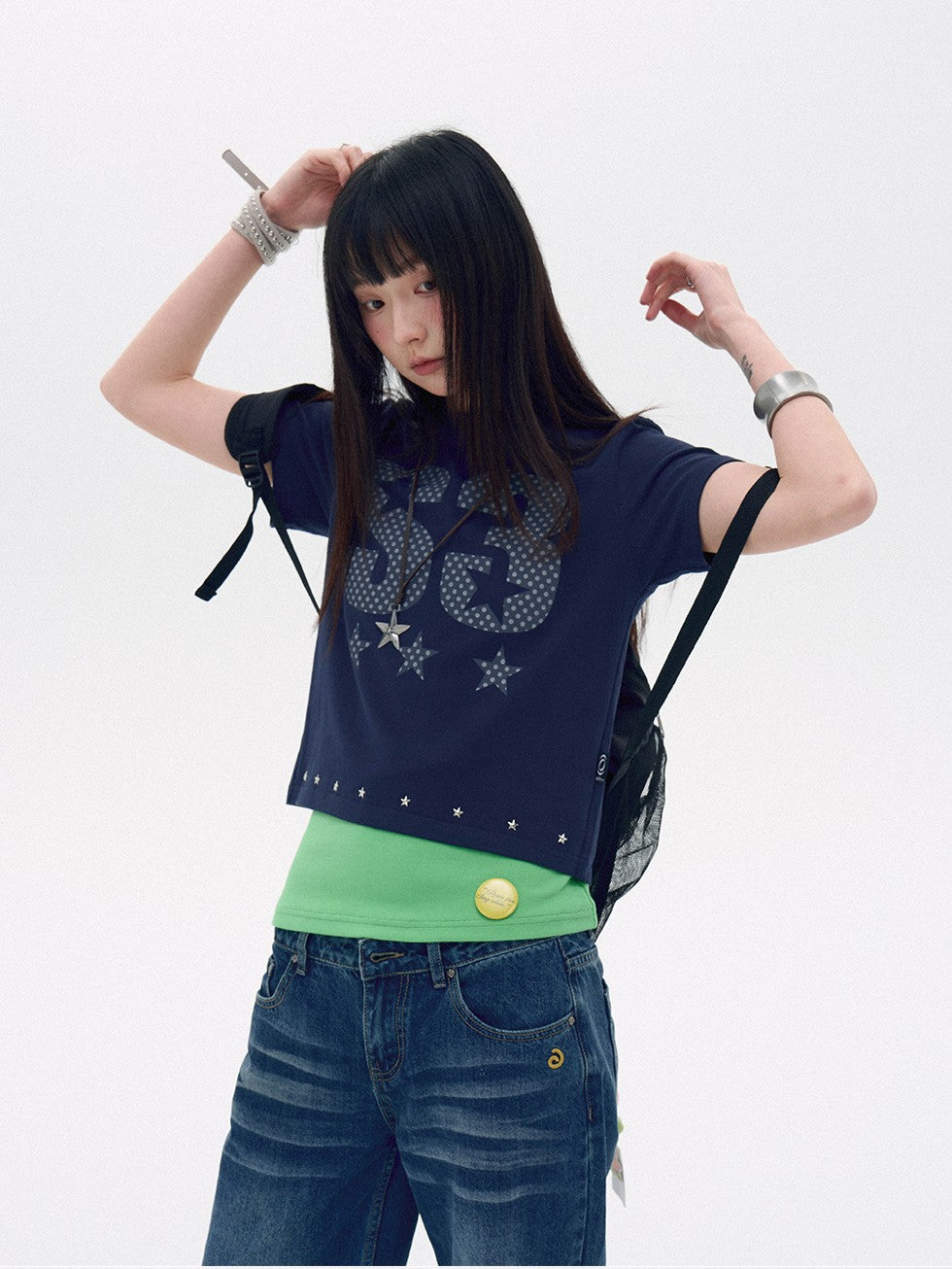 innomoood Polka Dot Print Metal Star Letter Graphic Women&