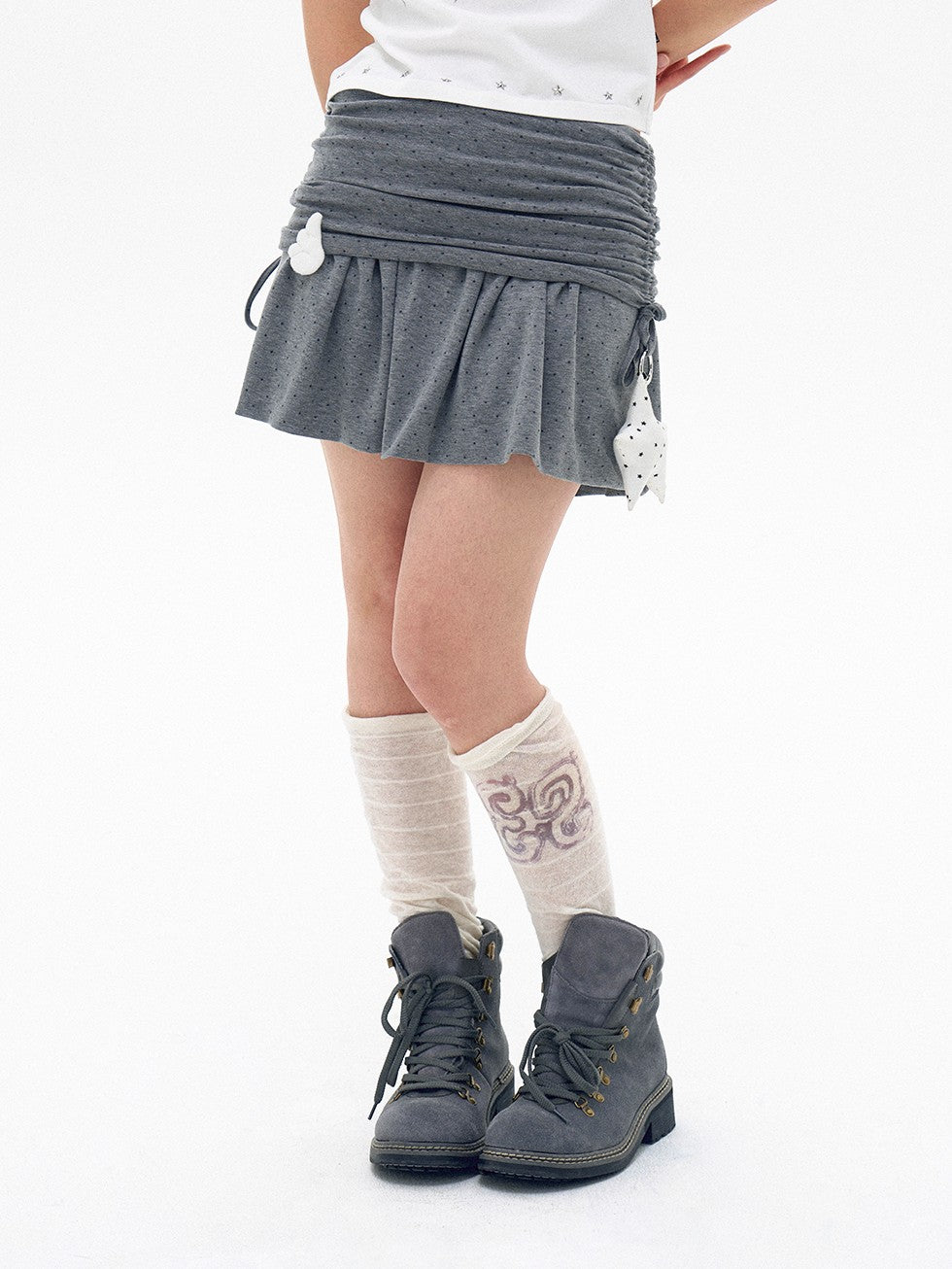 innomoood Polka Dot Ruched Drawstring Lined A Line Women&