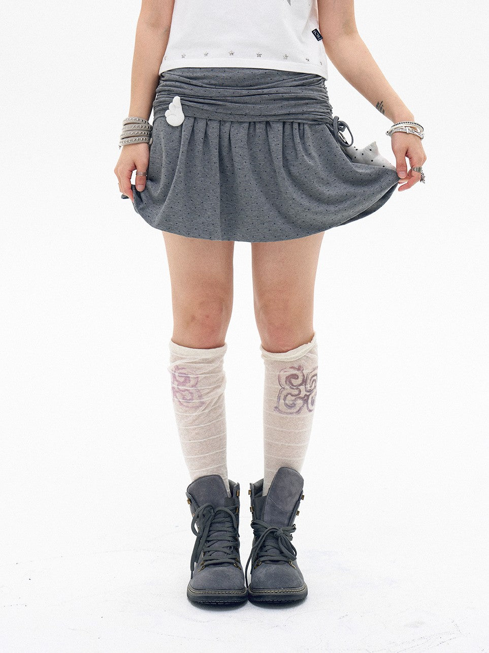 innomoood Polka Dot Ruched Drawstring Lined A Line Women&